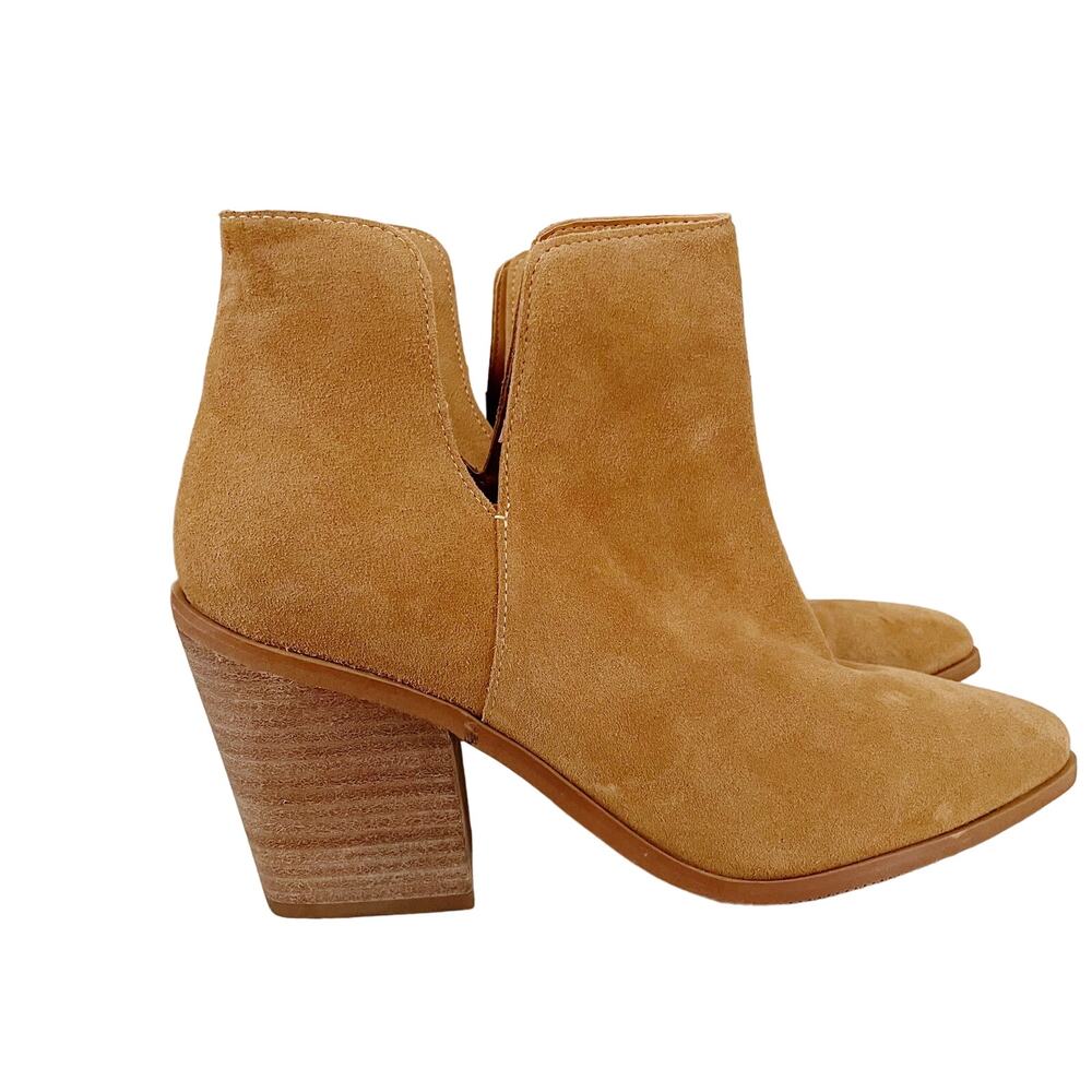 Lisa‎ Vicky Suede Stacked Block Heel Booties Boots Size 9 Tan New